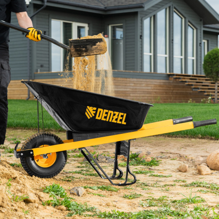 Тачка строительная, усиленная, объем 140 л, 230 кг, колесо 15х6.00-6 Denzel цена