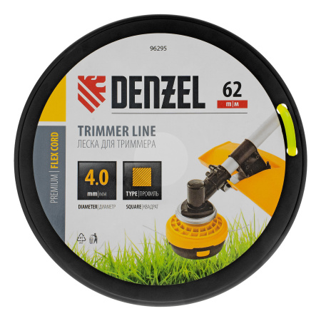 Леска для триммера квадрат, 4,0мм х 62м, на DIN катушке FLEX CORD Denzel цена