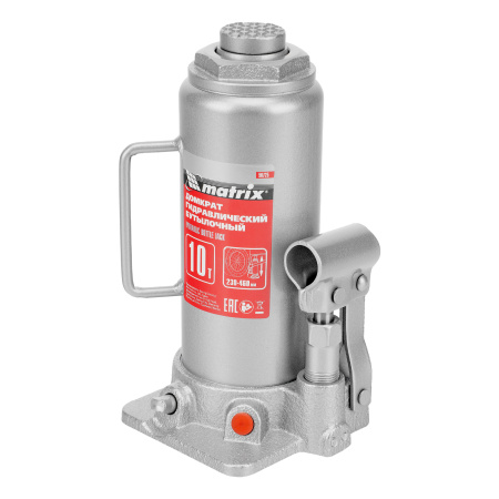 Домкрат гидравлический бутылочный, 10 т, высота подъема 230-460 мм Matrix цена