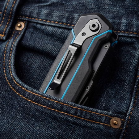 Нож-скребок складной, 19мм, сменное лезвие, SK2, 5 запас. лезвий, алюмин. корпус, клипса GROSS