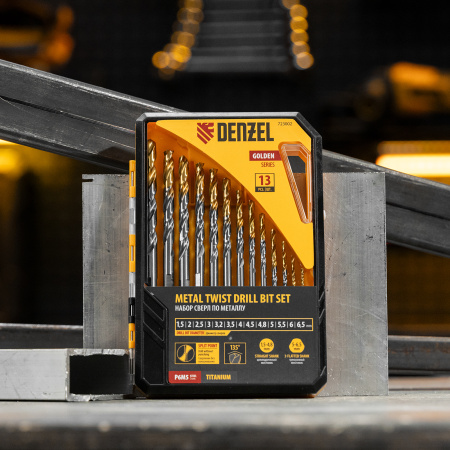 Набор сверл по металлу, 1,5-6,5мм, Р6М5-TiN, Golden Tip, 13 шт Denzel