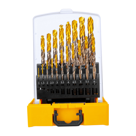 Набор сверл по металлу, 1-10 мм, Р6М5К8-TiN, Golden Tip, 19 шт Denzel