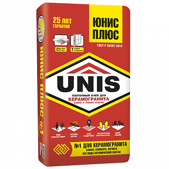 Клей плиточный Unis Плюс 25 кг Юнис плюс плиточный клей 25 кг