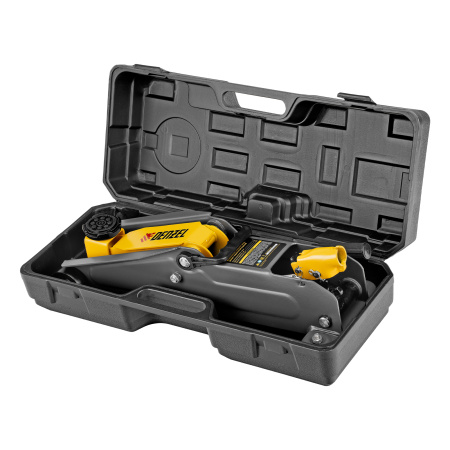 Домкрат гидравлический подкатной, 2 т, 135-385 мм, в пласт. кейсе Denzel цена