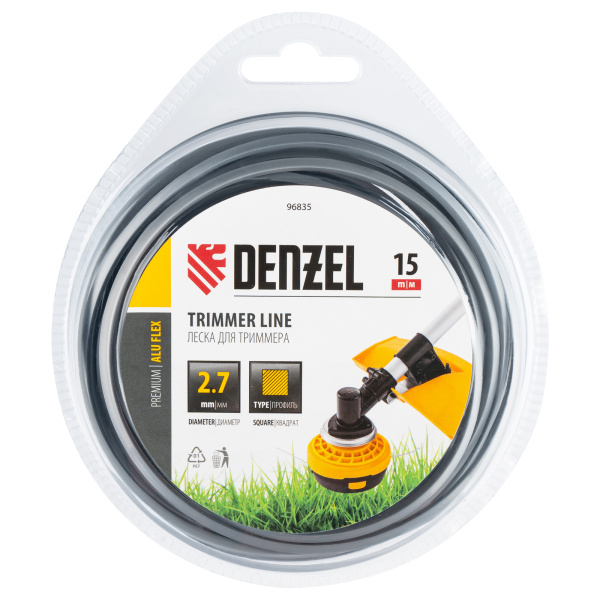 Леска для триммера армированная алюминием квадратная, 2,7мм х 15м, блистер ALUFLEX Denzel цена