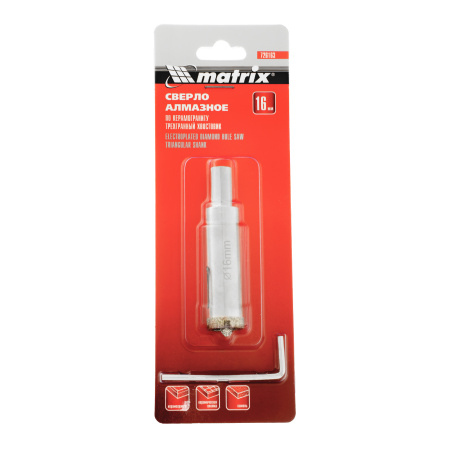 Сверло алмазное по керамограниту, 16 х 67 мм, трехгранный хвостовик Matrix
