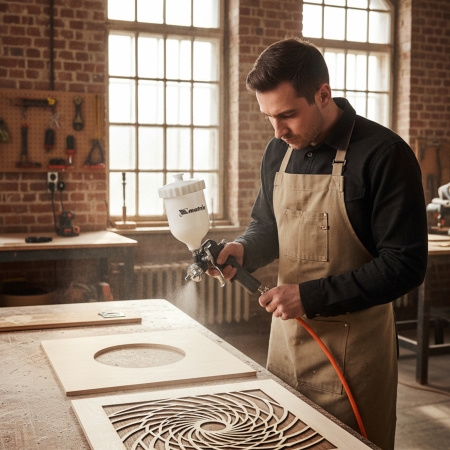 Набор пневмоинструмента, 5 предметов, быстросъемное соединение, краскораспылитель с верхним бачком Matrix цена