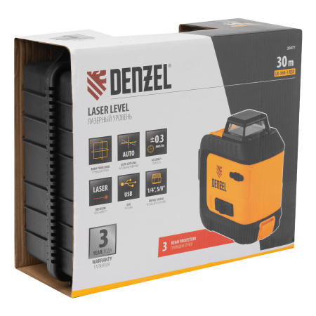 Лазерный уровень мультипризменный LX 360-3 Red, 30 м, 635 нм, аккумулятор Li 2800 мАч, резьба 5/8" Denzel цена