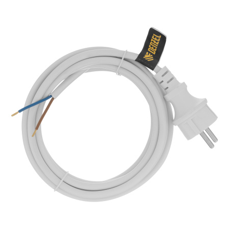 Шнур сетевой Energy Series, ПВС, 3 м, 2 x 1,5 мм, с неразборной вилкой, белый, Denzel цена