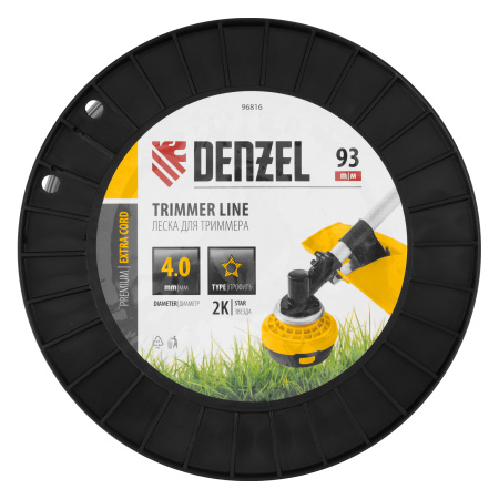 Леска для триммера двухкомпонентная звезда, 4,0мм х 93м, на DIN катушке EXTRA CORD Denzel цена