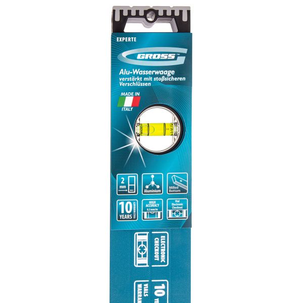 Уровень алюминиевый, 1200 мм, усиленный с ударопрочными заглушками, рукоятки, 3 глазка Gross цена