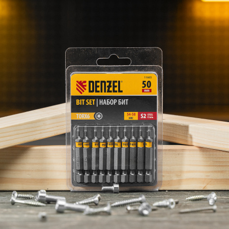 Бита TX 6х50, сталь S2, шестигранный профиль, 10 шт. Е 6,3 Denzel