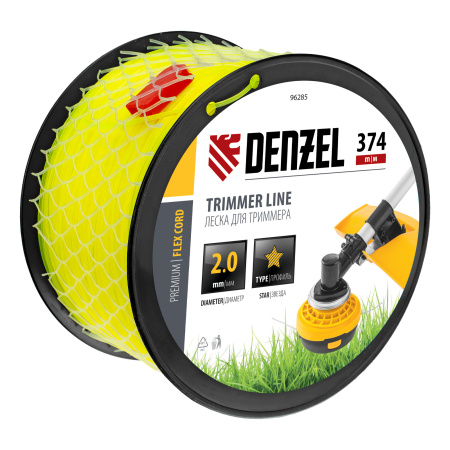 Леска для триммера звезда, 2,0мм х 374м, на DIN катушке FLEX CORD,  Denzel цена