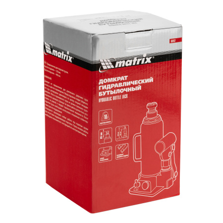 Домкрат гидравлический бутылочный, 10 т, h подъема 230-460 мм Matrix цена
