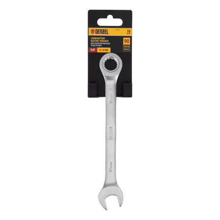 Ключ комбинированный трещоточный, 18 мм, CrV, матовый хром Denzel