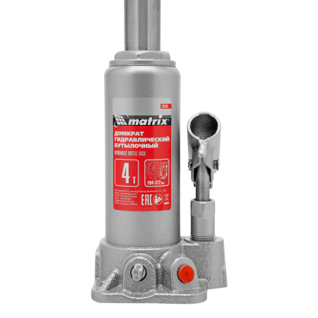 Домкрат гидравлический бутылочный, 4 т, высота подъема 194-372 мм, в пластиковый кейсе Matrix цена