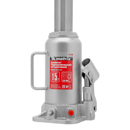 Домкрат гидравлический бутылочный, 15 т, высота подъема 230-460 мм Matrix цена