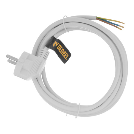 Шнур сетевой Energy Series, ПВС, 3 м, 3 x 1 мм, с неразборной вилкой, белый, Denzel цена