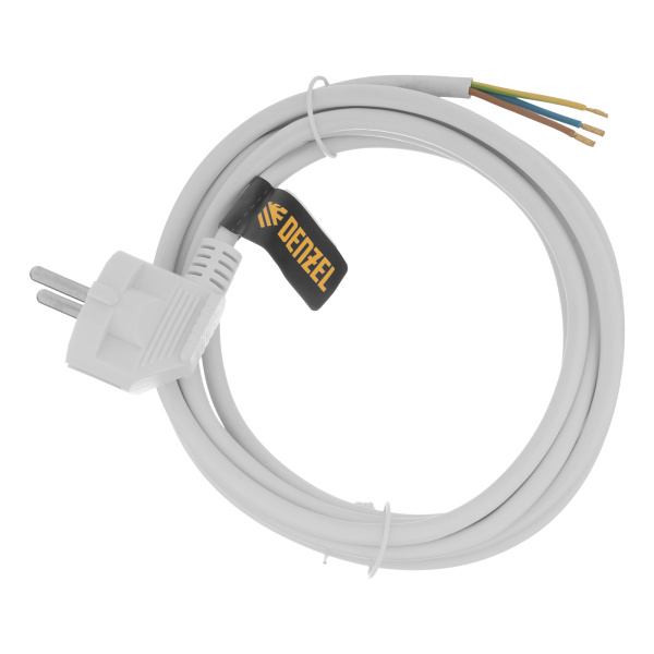 Шнур сетевой Energy Series, ПВС, 3 м, 3 x 1 мм, с неразборной вилкой, белый, Denzel цена