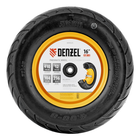 Колесо пневматическое бескамерное 16х4.00-8 D410мм, d20мм, длина оси 104мм Denzel цена