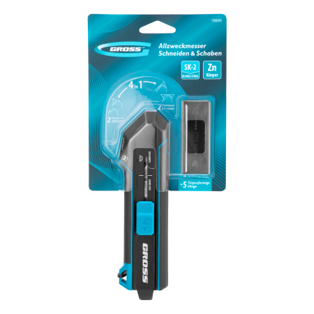 Нож-скребок выдвижной, 19мм, сменное лезвие, SK2, 5 запас. лезвий, алюмин. корпус GROSS