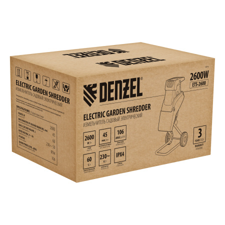 Измельчитель садовый электрический ETS-2600, 2600 Вт, 45 мм Denzel цена