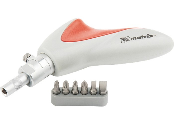 Отвертка реверсивная, пистолетного типа, силовой элемент под ключ, набор бит, CrV, 6 шт Matrix