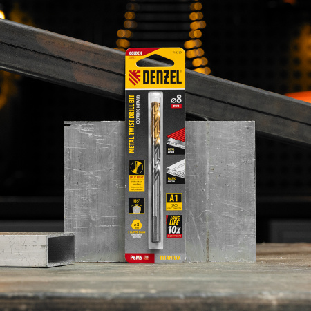 Сверло спиральное по металлу 8 x 117 мм, Р6М5, Golden Tip  Denzel