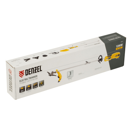 Триммер электрический TE-1220, 1200 Вт, 380 мм, катушка, диск, разборная штанга Denzel цена