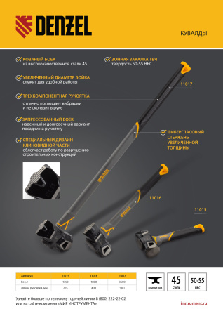 Кувалда с клиновидным бойком 1,35 кг, фибергласовая рукоятка c TPR Denzel