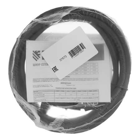 Шнур сетевой Energy Series, ПВС, 3 м, 2 x 1,5 мм, с неразборной вилкой, черный, Denzel цена