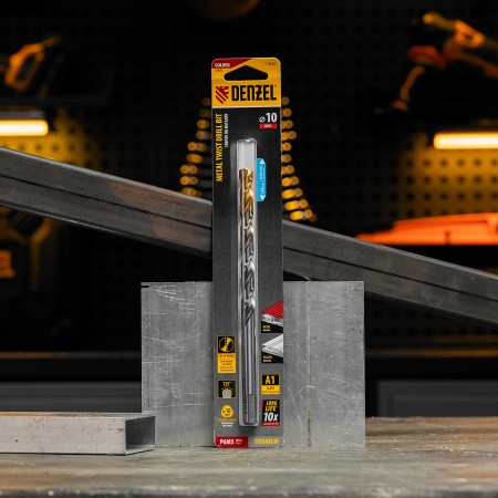 Сверло спиральное по металлу 10 х 184 мм, Р6М5, Golden Tip, удлиненное Denzel