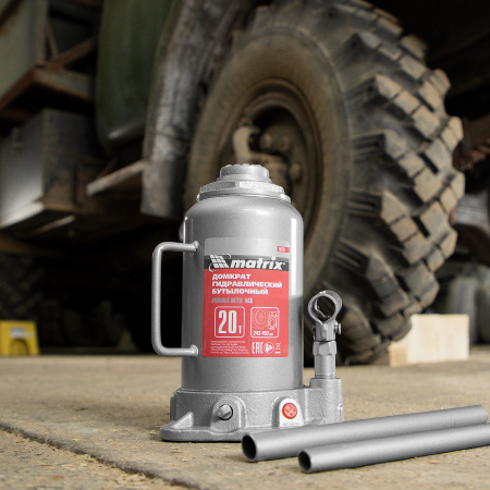 Домкрат гидравлический бутылочный, 20 т, высота подъема 242-452 мм Matrix цена