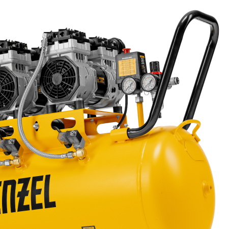 Компрессор безмасляный, малошумный  DLS 2250/100, 2250 Вт, 3x750, 100 л, 410 л/мин блок управления/ Denzel