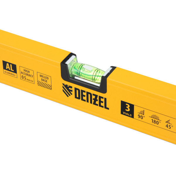Уровень алюминиевый, магнит, фрезерованный, 3 глазка (1 зеркал.) 0,5 мм/м, 1200 мм Denzel цена