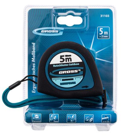Рулетка "Ergonomisch",5 м x 25 мм,магнитный обрезиненный зацеп Gross цена
