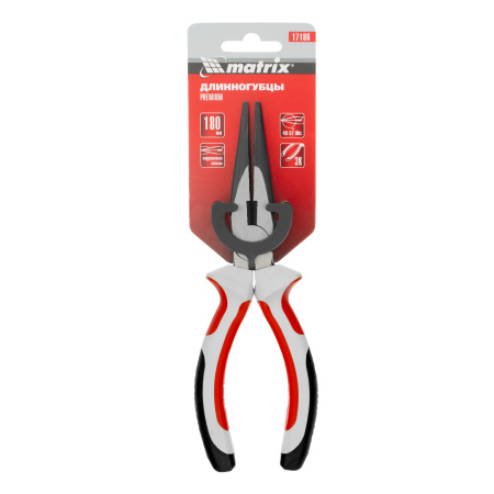 Длинногубцы прямые Premium, 180 мм, трехкомпонентные рукоятки Matrix