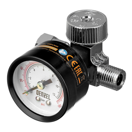 Регулятор давления с манометром для краскораспылителя K1500, 12 бар, 1/4" Denzel цена