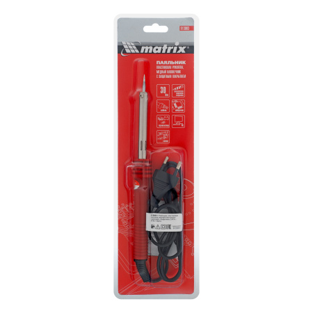 Паяльник, пластиковая рукоятка, медный наконечник с долговечным защитным покрытием, 220 В, 30 W Matrix цена
