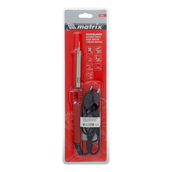 Паяльник, пластиковая рукоятка, медный наконечник с долговечным защитным покрытием, 220 В, 30 W Matrix цена