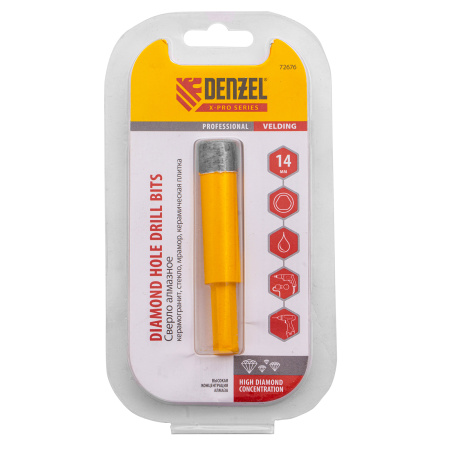 Сверло алмазное по керамограниту, 14 мм, мокрая резка, трехгранный хвостовик Denzel