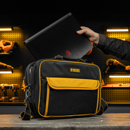 Сумка для инструмента, 400х170х300 мм, 3 отделения, 28 карманов, наплечный ремень Denzel цена