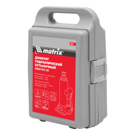 Домкрат гидравлический бутылочный, 3 т, h подъема 178-343 мм, в пластиковом кейсе Matrix цена