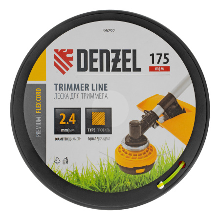 Леска для триммера квадрат, 2,4мм х 175м, на DIN катушке FLEX CORD Denzel цена