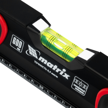 Уровень алюминиевый, усиленный, фрезерованный, 3 глазка, двухкомпонентные рукоятки, 600 мм Matrix цена