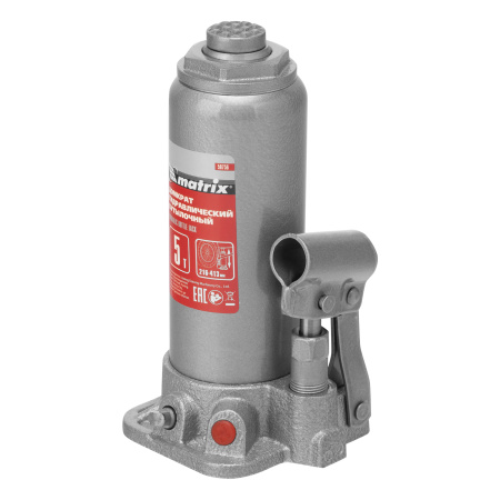 Домкрат гидравлический бутылочный, 5 т, высота подъема 216-413 мм, в пластиковый кейсе Matrix цена
