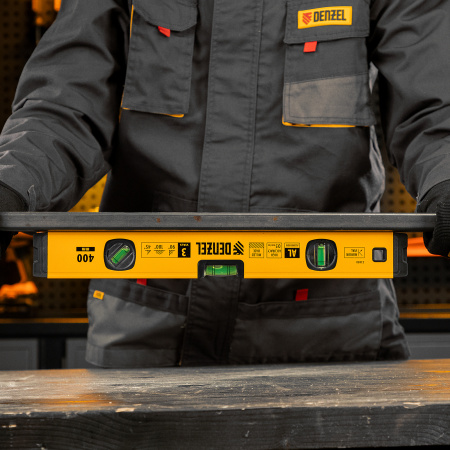 Уровень алюминиевый, магнит., фрезерованный, 3 глазка (1 зеркал.) 0,5 мм/м, 400 мм Denzel цена