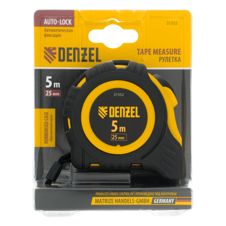 Рулетка 5м х 25мм, обрезиненный корпус, автоматическая фиксация Denzel цена