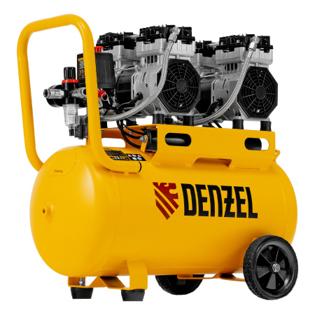 Компрессор безмасляный, малошумный DLS 1500/50, 1500 ВТ, 2x750, 50 л, 260 л/мин Denzel