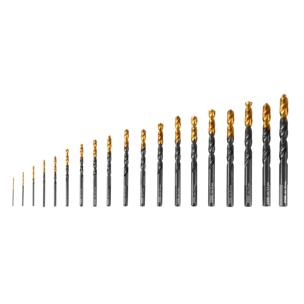 Набор сверл по металлу, 1-10 мм, HSS-Tin, Golden Tip, 19 шт Denzel